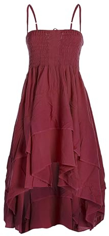 Vishes - Alternative Bekleidung - 2in1 Kleid-Rock Damen Sommer-Kleid Spagetti-Träger Hippie-Rock dunkelrot