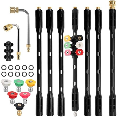Pressure Washer Extension Wand,9 Pack Gutter Cleaning Tools Extension Wand,4000PSI Power Washer Replacement Lance with 6 Nozzle Tips,1/4 Quick Connect for Roof Window Washing