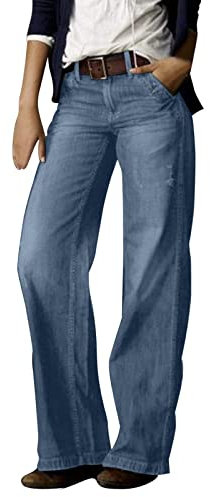 Beokeuioe Jean en Denim pour Femme - Jambes Larges - Coton Stretch - Taille Haute - Baggy - Coupe Droite - Style années 90 - Y2K - Coupe Droite - Décontracté