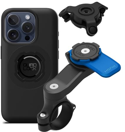 Quad Lock Telefonfäste för Motorcykelstyre med Vibrationsdämpare och MAG-fodral för iPhone 15 Pro