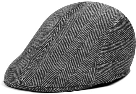 ACWOO Herren Tweed Schiebermütze Newsboy Cap Driving Hat Grau Einheitsgröße (50-53cm) Fischgrätenmuster Retro Stil Ganzjahres-Freizeitkleidung Erwachsene Männer
