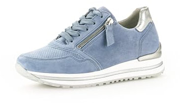 Gabor Damen Low-Top Sneaker, Frauen Halbschuhe,Komfortable Mehrweite (H),Turnschuhe,Laufschuhe,Freizeit,Azur/Silber (perf),42 EU / 8 UK