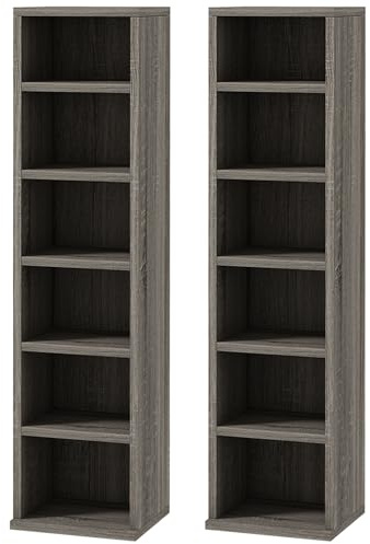 HOMCOM Set di 2 Mobili Porta CD con Ripiani Regolabili, Scaffale Porta 204 CD Salvaspazio, Mobile Portacd con 12 Scomparti, per Soggiorno, Camera da Letto, Ufficio, 21x22.5x88.5cm, Grigio Scuro