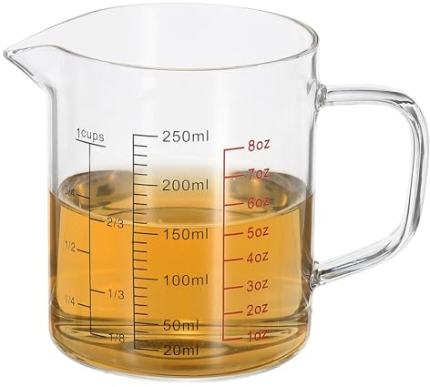 PATIKIL Taza medidora de vidrio con asa, vaso medidor de líquido de vidrio de 220 ml con boquilla en forma de V y básculas para cocina, restaurante, transparente