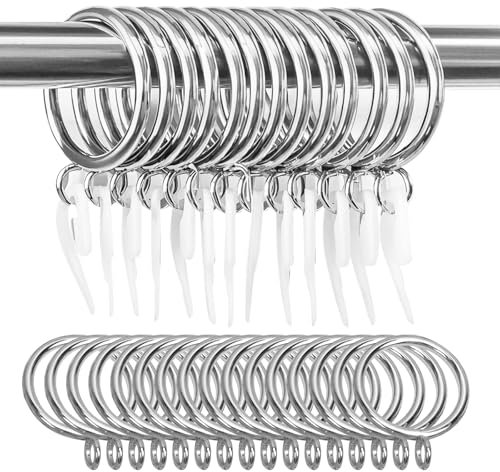 Zefphxs 70 Pack Metal Curtain Rings with Plastic Hooks, 32mm Large Curtain Pole Rings for Shower Curtains Rods and Drapery - Silver