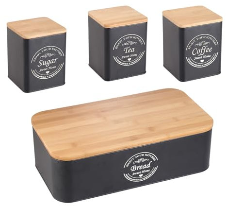Herzberg, HG04401, Boîte à pain élégante avec 4 boîtes de rangement, design moderne, idéale pour la cuisine, pratique et fonctionnelle, taille : standard, couleur : noir