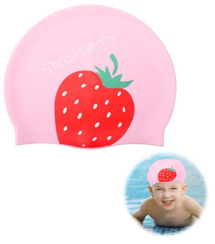 APOMOONS Badekappe Kinder, Dehnbare Schwimmkappe, Badekappe Mädchen Lange Haare Kurze, Wasserdicht Silikon Bademütze Kinder für 6–14 Jahre （Rosa