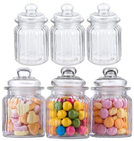 Murago - 6er Set Vorratsglas ca. 300ml / ca. 13cm luftdicht für Gewürz Nüsse Glas Bonbonglas Candy Bar Zubehör Behälter mit Deckel Glasdeckel Vorratsgläser Gläser klein rund für Lebensmittel 0,3L