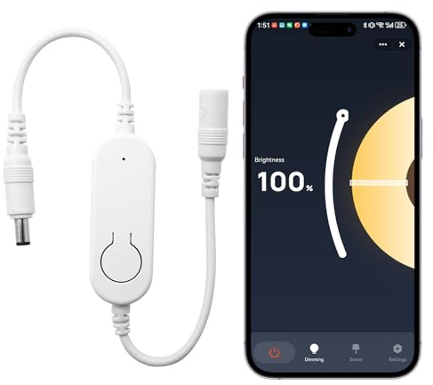 JBdusn LED-remsstyrenhet, DC12-24V WiFi Bluetooth-appstyrd för remsor kallvit och varmvit, Tuya/Smart Life Dimmer LED-styrenhet med Android- och iOS-system för alla 3528 5050 2835 LED-remsor