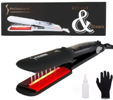 KXKQ Professional Steam Hair Straightener, 2-Inch Ceramic Flat Iron with Infrared Technology, 300-450°F Temperature Control, Black