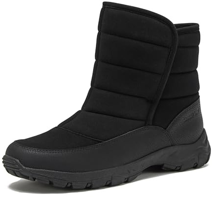 Lands' End Expedition Quilted Slip On Mens Snow Boots Insulated Winter Boots for Men Waterproof with Hook & Loop Closure, Medium or Wide Width Winter Shoes Size 8 to 13 - Black, 8 Medium