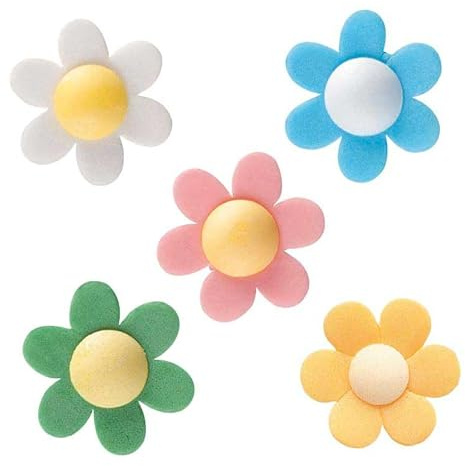 dekora - 120 decorazioni commestibili per torte – Fiori edibili in cialda 4 cm, 5 colori assortiti, Senza glutine e senza lattosio