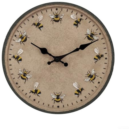 Horloge murale d'extérieur de 30,5 cm avec motif d'abeille, étanche IP44, horloge de jardin en résine pour terrasse, piscine, facile à lire, grands chiffres, piles non incluses (style 1)
