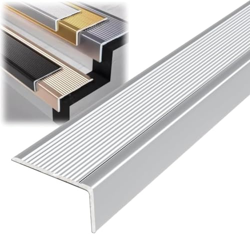 Kant för trappnosningsprofil, 3 st L-formade trappkantprofiler, halkfri kantremsa, aluminiumtrappnosningsprofil, för yttre eller interiörtrappkanter – silver||70 x 30 mm