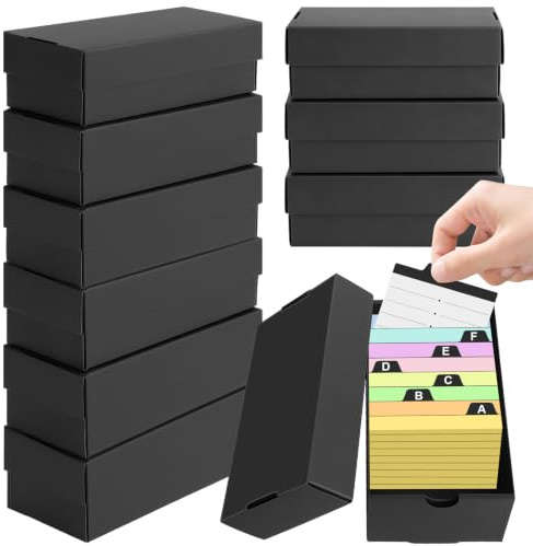 Caja de 10 fichas A8, capacidad de 980 hojas, caja para tarjetas de índice A8 para 52 x 74 mm, para tarjetas de lectura, color negro, caja de vocabulario para aprender de viaje, caja de aprendizaje