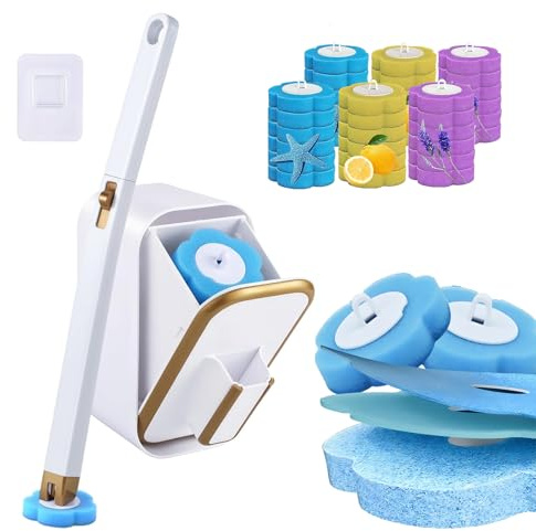 Vingspina Escobilla Baño Desechable WC, Kit de Palo de Inodoro, Cepillo para Inodoro con 36 Rellenos de Detergente, Kit de Sistema de Limpieza Desechable