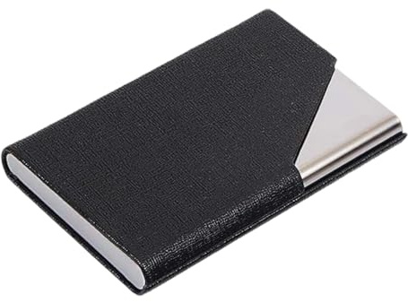 MUNZE Porta Biglietti Da Visita In Metallo Con Custodia In Pelle Pu, Nero, Taglia Standard, 1 Pezzo, Per Uomo E Donna, Tascabile Professionale