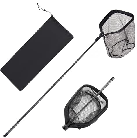 VEVOR Red de Pesca de Fibra de Carbono, Red de Aterrizaje de Peces con Mango Telescópico, Nailon Recubierto de PVC, Portátil y Ligero, Sacadera Soporta hasta 4 kg para Kayak, Barco, Orilla, Estanque