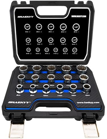 XZN Lot de 16 douilles Torx à 12 pans 8-24 mm pour l'extérieur