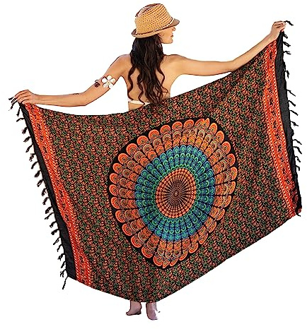 NELUHA Sarong duk med saronghållare pareo omlottduk handduksklänning omlottkjol strandhandduk XXL duk män pareo mandala orange