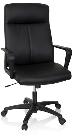 hjh OFFICE 738114 Bürosessel gepolstert LISSO Kunstleder Schwarz Bürostuhl Drehstuhl ergonomisch mit Rollen, höhenverstellbar