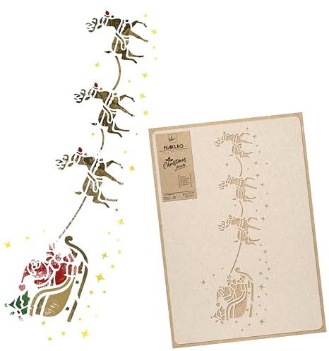 NAKLEO Plantillas de Navidad para Pintar 30x42cm, Trineo de Santa Patrón, Stencil Navideñas Plástico y Reutilizable para Spray de Nieve y Dibujar, DIY Arte Decoración Ventana Puerta Pared Madera Papel