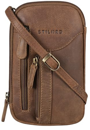 STILORD 'Lane' 3-in-1 Leather Phone Pouch Wrist Wallet Vintage Crossbody Sling Bag with Wrist Strap Hip Bag - Genuine Leather, Colour:Middle Brown