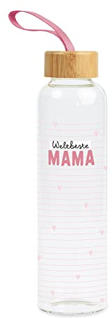 Grafik-Werkstatt Grafik Werkstatt Trinklasche aus Glas mit lustigem Spruch | mit Griffschlaufe | 550 ml | Weltbeste Mama, Rosa