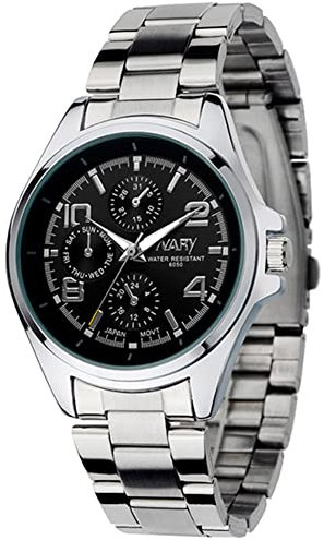 Brrnoo Uhren für Herren, Herrenuhren, Chronograph, Edelstahl, Wasserdichtes Datum, Analoge Quarzuhr, wasserdichte und Modische Business-Stil-Stahlband-Quarz-Armbanduhr(Schwarze Scheibe)