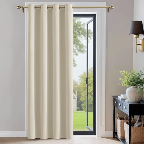 PONY DANCE Tenda Oscurante per Camera da Letto Tende Termiche con Anelli 1 Pezzo L 140 x A 240 cm Decorazione Curtain Porta Interna per Soggiorno, Beige Chiaro