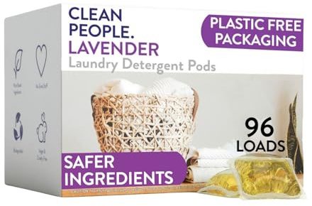 Clean People Laundry Washing Capsules - Plant-Based, Hypoallergenic Laundry Capsules - Ultra Concentrated, Plastic Free, Recyclable Packaging, Stain Fighting - Lavender, 96 Pack