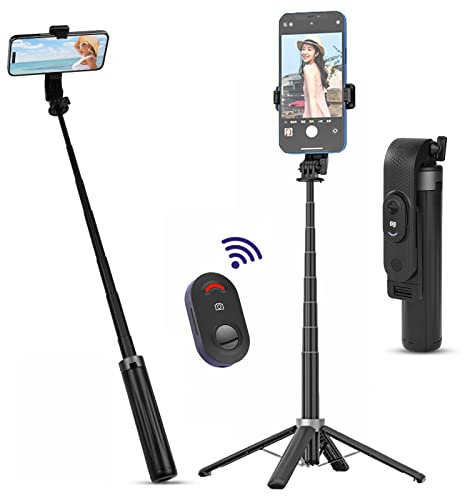 flintronic Selfie Stick Tripod, Reinforced Stable Tripod with Wireless Remote Control, 100CM Extendable Portable Aluminum Selfie Stick Compatible with iPhone, Cameras, Smartphone - Black