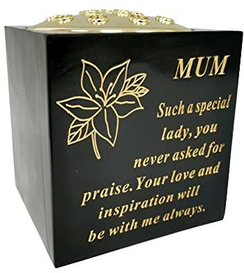 OnlineStreet Black Grave Vase Container Pot With Lid - Tight Removable Lid, Small holes on the Top of Vase - Grave Vase Container For Flower (Black and Gold, Mum) ?DF18112A