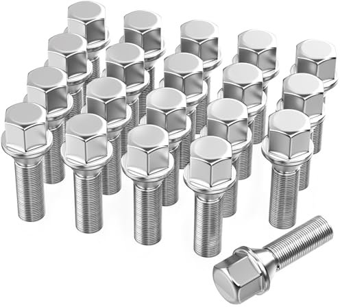 GAsuppply 20 Pernos de Rueda | M14x1,5x28mm | Cónico HEX 17mm | Compatible con Audi, VW(Cromo)