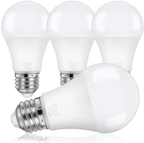 ASOMST 4-Pack A19 Light Bulbs, 100W Equivalent LED Bulb, Cool White 6000K 1100LM 11W, Non-Dimmable E26 Base Bright Lighting, CRI 85+, No Flicker