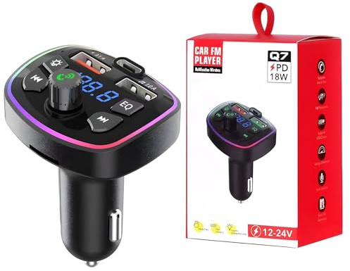 Halatua Radio FM inalámbrico - Adaptador música Audio Receptor Radio inalámbrico 5.0,Receptor Radio para Cargador automóvil Tipo C, inalámbrico 5.0, luz Colorida