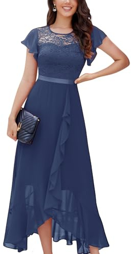 Berylove - Abiti da sera ufficiali da donna, per matrimonio, a mezze maniche con volant, adatti per veglione di Capodanno, XL