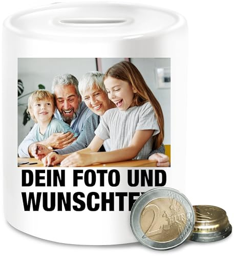 Spardose - Mit Foto I Eigenem Bild I Text I Name I Wunschtext - Unisize - Weiß - trinkgeldkasse für friseure Foto-spardose selbst drucken Photo sparbüchse fotospardose spendenbox individuell