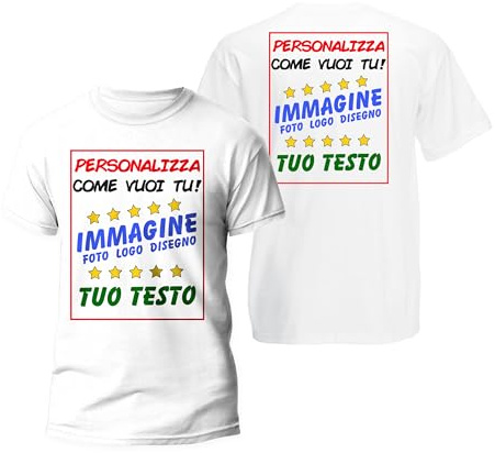 Maglietta Personalizzata Uomo, Donna e Bambino Fronte e Retro, Maglia Personalizzabile con Foto e Testo, T-Shirt a Manica Corta 100% Cotone, Leggera e Traspirante, Idea Regalo