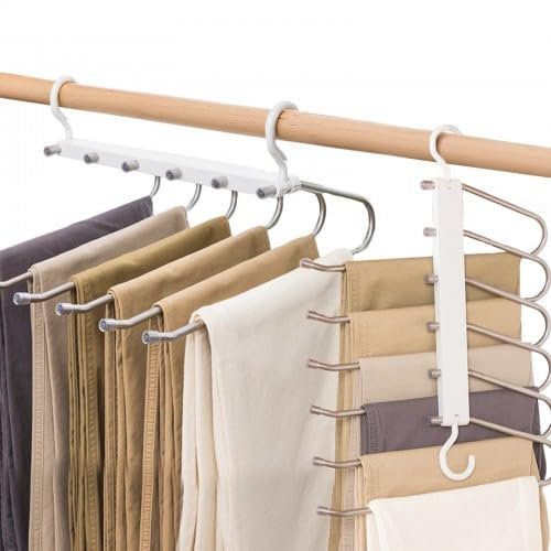 2 Pezzo Grucce Pantaloni, 6 in 1 Grucce Pantaloni, Acciaio Inox Grucce Multifunzionali, Salvaspazio, Robuste e Durevoli, Grucce in Metallo per Pantaloni, Sciarpe, Asciugamani