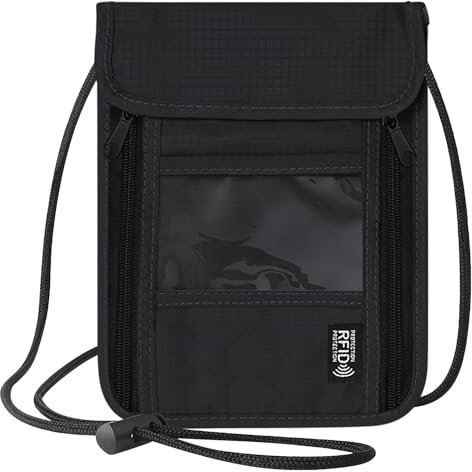 NOCHME Brustbeutel Brusttasche, Wasserdicht Klein Handy Reisepass Tasche Für Herren Mit RFID Blocker, Reisegeldbeutel Versteckter diebstahlsicher, Für Männer Herren Frauen Jungen (Schwarz)