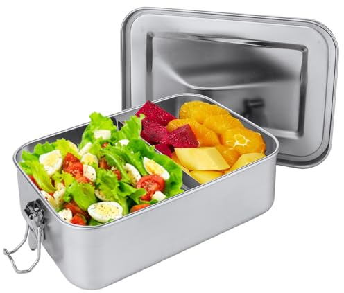 LOPYXBR Stainless Steel Lunch Box, 1400ml Stainless Steel Food Containers, Steels Lunch Box with Compartments, Reusable Metal Food Containers with Lids, Metal Lunch Boxes for Adults Office
