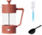 W&M Kaffeemaschine - Französische Presse - French Press - Manuelle Kaffeemaschine - Kaffeemaschine aus Edelstahl - Borosilikatglas - Dreifachfilter - Messlöffel + Reiniger - Rosa - 350 ml