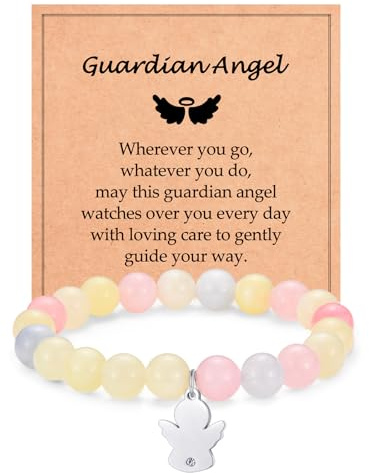 ADVIOK Guardian Angel Charm Bracelet Pink Yellow Blue Crystals for Teen Girls Women Friend Bestie Daughter Granddaughter Birthday Gift Back to School Graduation Gift