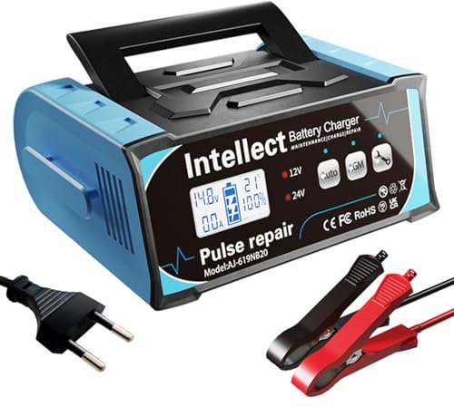 10A Batteriewerkzeuge Autobatterie Ladegerat, 12V/24V mit Impulsreparatur | KFZ Batterieladegerät Smart-Ladegerät für Auto, Motorrad und LKW | Funkenfrei und mit automatischer Schutzfunktion