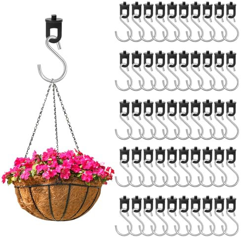 LUMOOM Lot de 50 clips de serre + 50 crochets en S - Dispositif de suspension pour serre - Support de plantes stable - Accessoires de serre pour votre serre et paradis (noir)