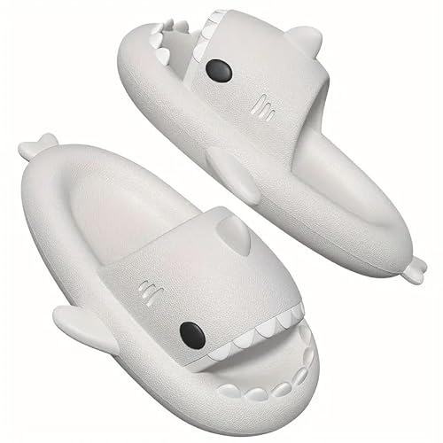 corimori Ciabatte da bagno per squalo, antiscivolo, ad asciugatura rapida, comode con design di squalo (taglia 34-43), Bianco 15, 36/37 EU