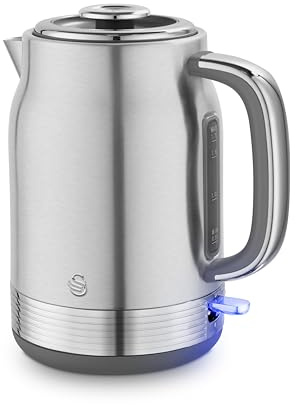 Swan SK19025SS Retro Jug Kettle, Rapid Boil, Removable Limescale Filter, Easy Pour, 360 Degree Base, Water Indicator Window and Boil Dry Protection 1.7L, 3KW, Stainless Steel