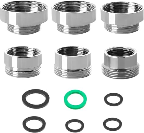 GIONAR 6 adattatori per rubinetto, in rame placcato argento, 6 misure universali (da 16/18/20/24/26/28 mm femmina a maschio da 22 mm), per aeratori/doccie/tubi da giardino, con rondelle in gomma