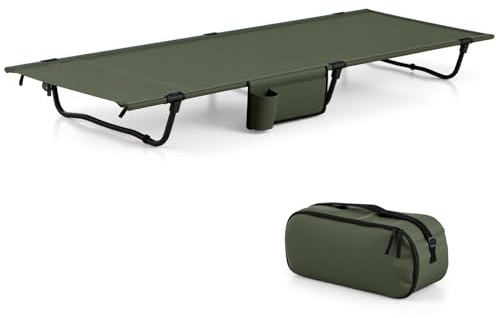 FANTASK Campingliege Faltbar Leicht, ultraleichtes Campingbett mit Seitentasche, tragbares tanning bed, 193 x 70 cm, 150 kg Tragkraft, für Camping, Reisen, Strand, Grün